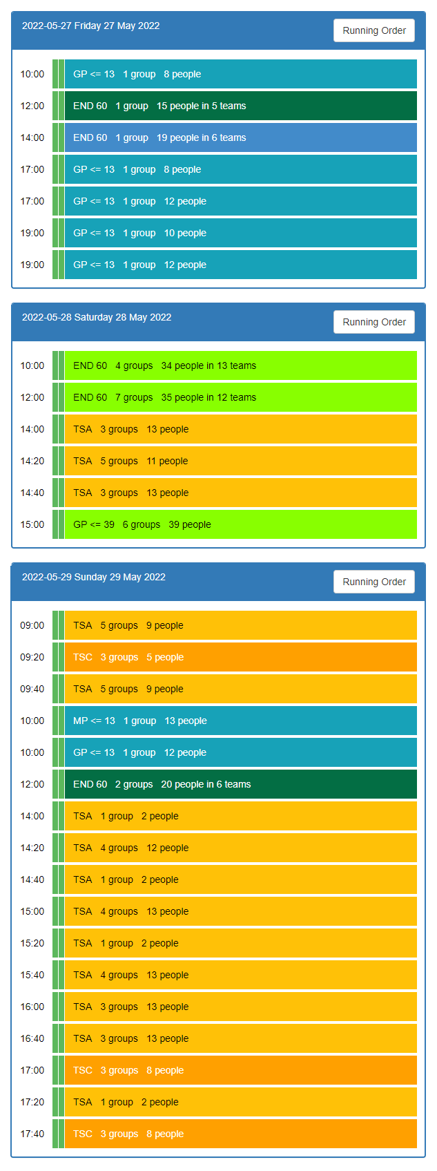 Screenshot of the booking calendar on a phone