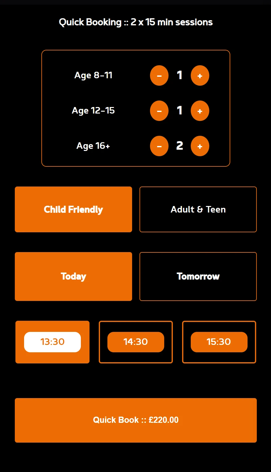 Live booking screen